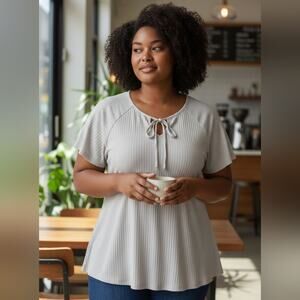 Ribbed Short Sleeve Top | White | 2X